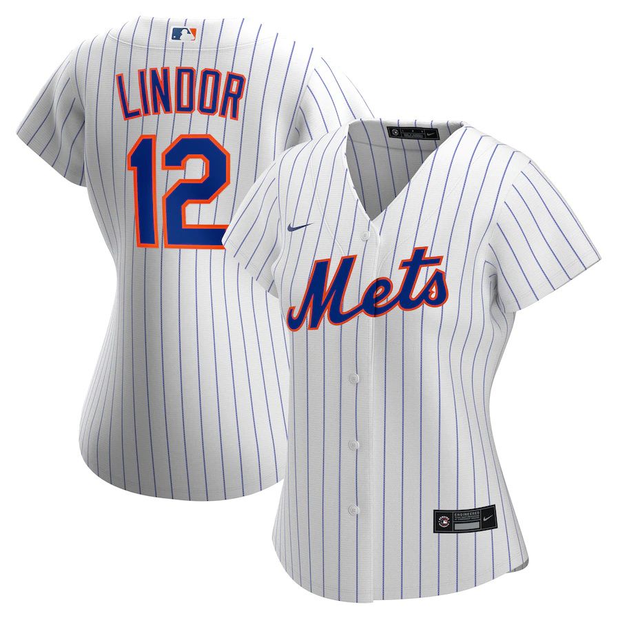 Cheap Womens New York Mets 12 Francisco Lindor Nike White Home Replica Player MLB Jerseys